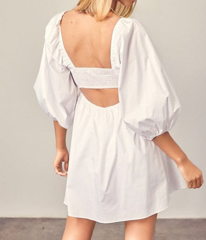 Tie Front Puff Sleeve Dress