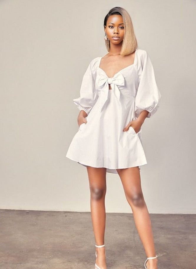 Tie Front Puff Sleeve Dress