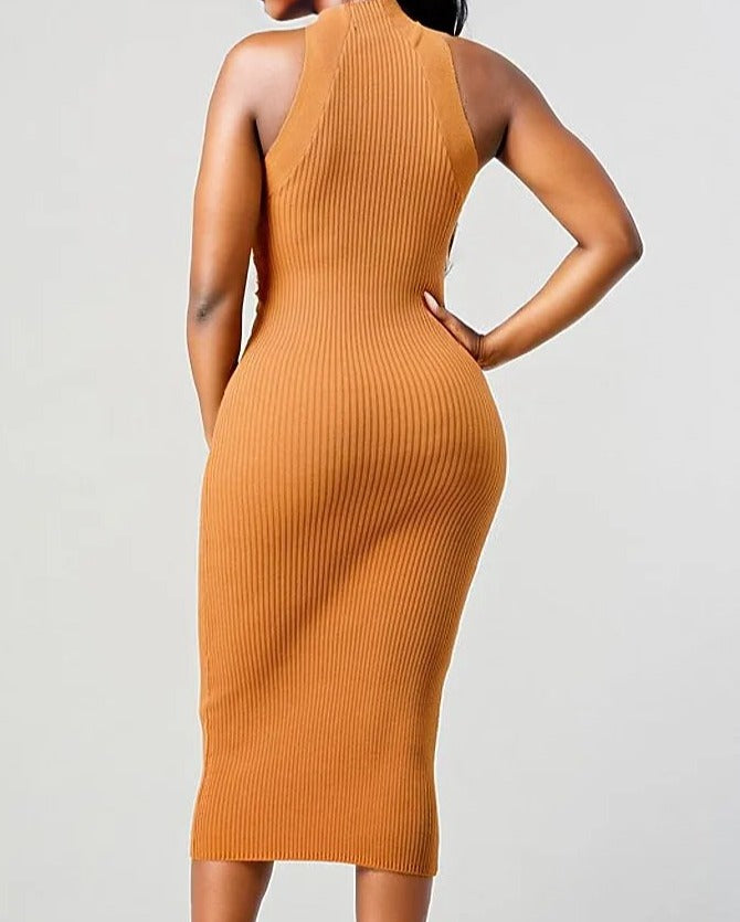 cutout knit fitted dress