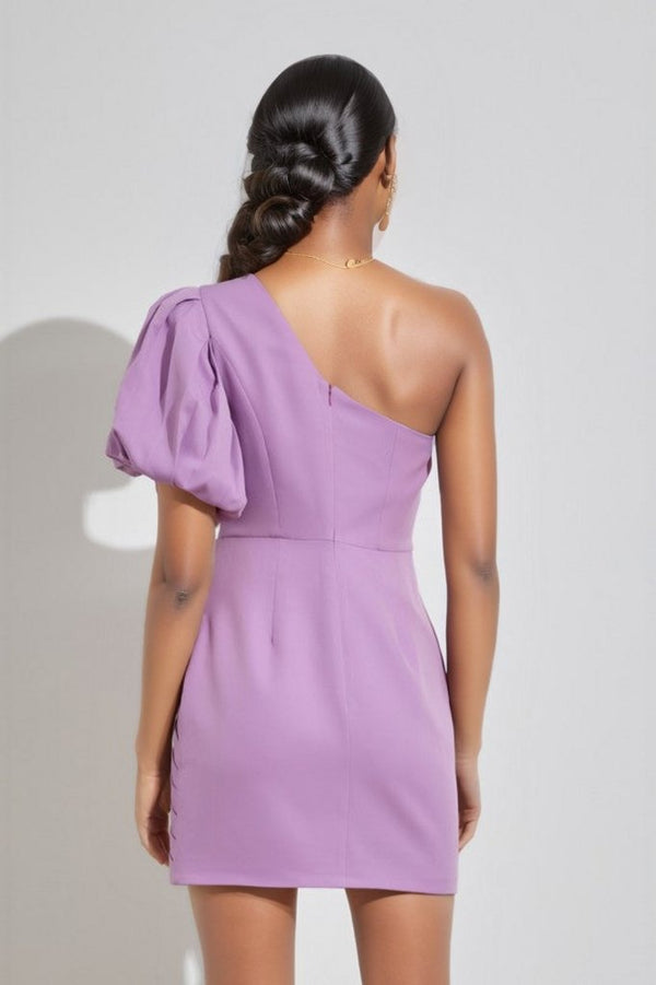 Pleated Dress with Puff Shoulder