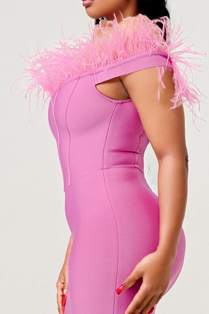 Bandage Dress with Faux Feather Detail