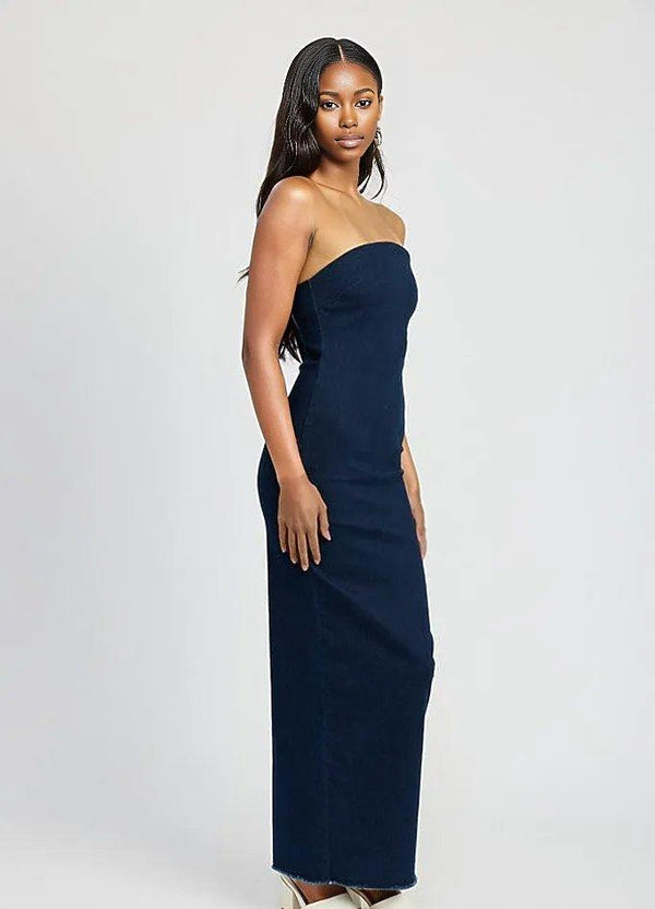 maxi denim tube dress