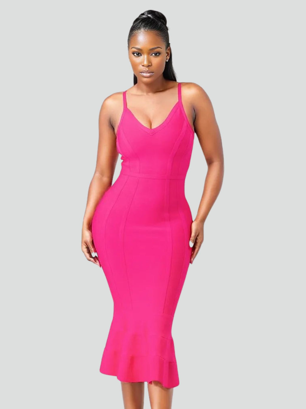 Pink midi bandage outlet dress