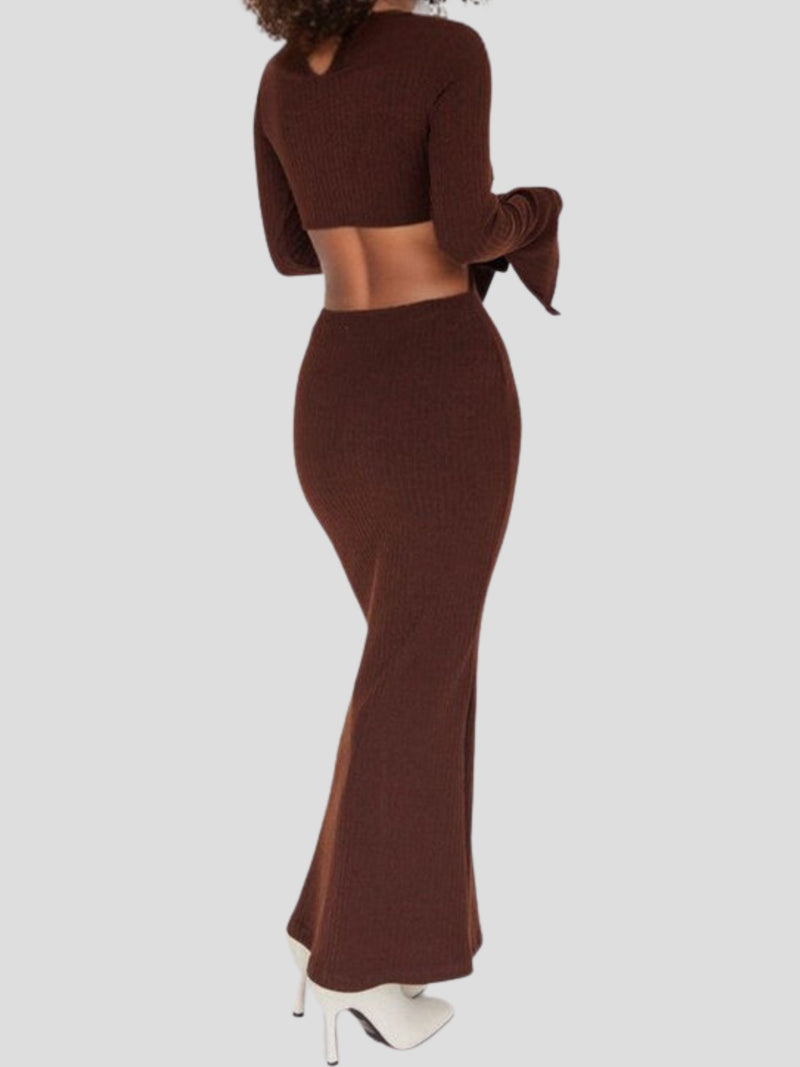 Flared Cuffs Knit Maxi Dress