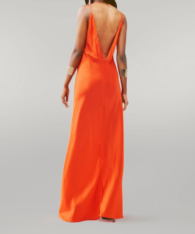 Maxi Satin Dress in Orange