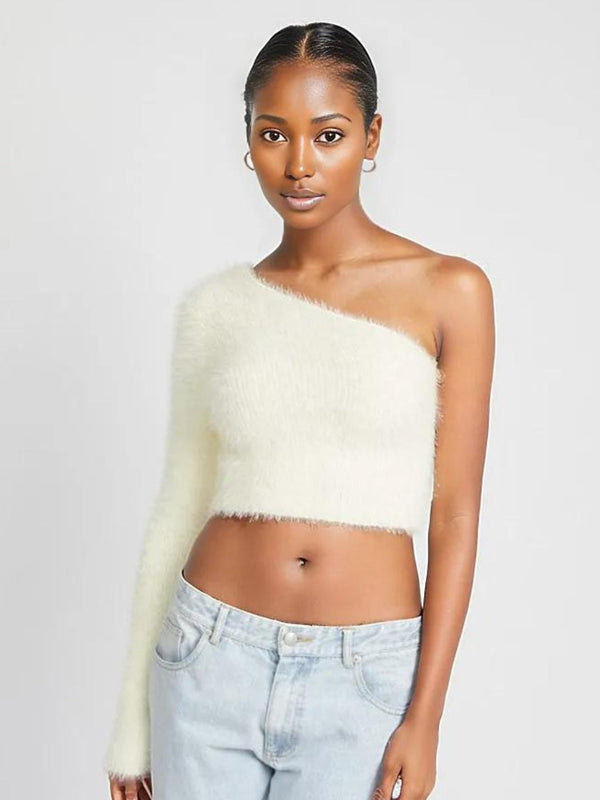 One Shoulder Sweater Crop