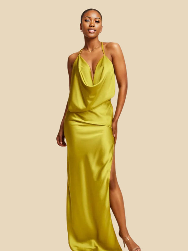 backless maxi satin dress