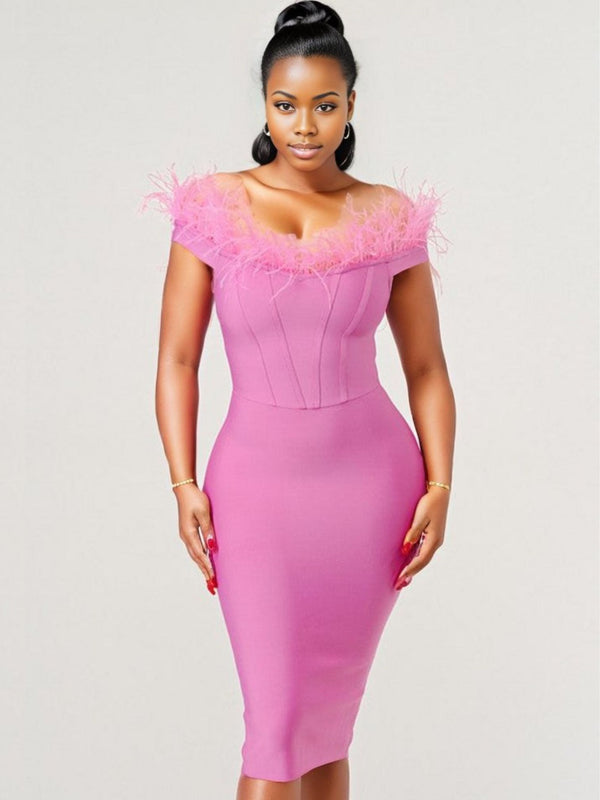 Bandage Dress with Faux Feather Detail