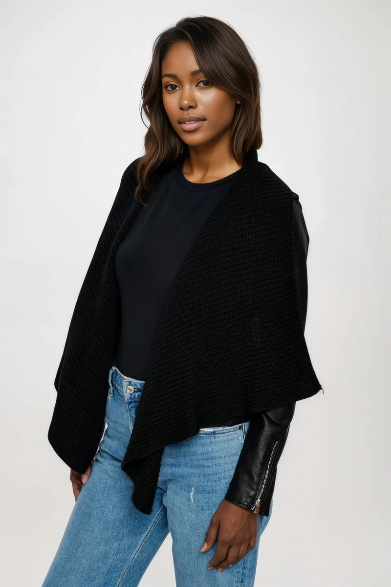 faux leather crop jacket with knit