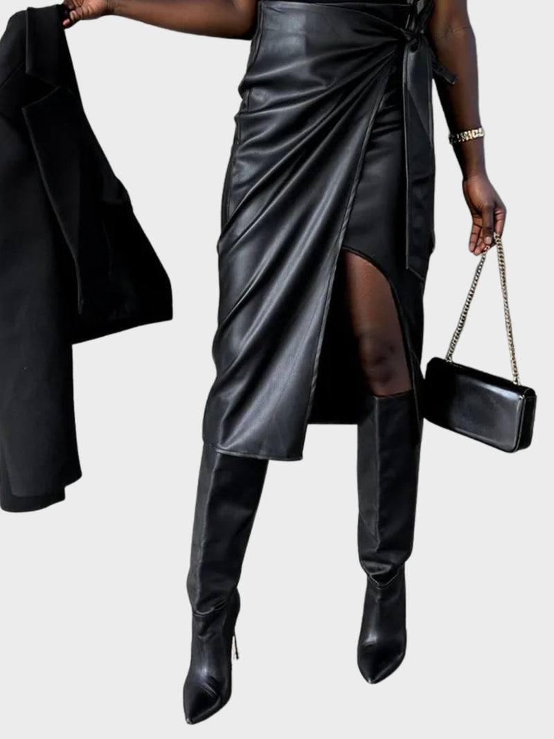 high waist leather skirt