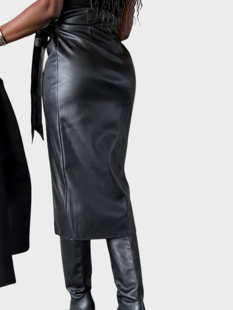 high waist leather skirt