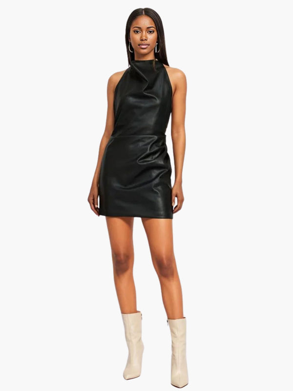 mini leather halter dress