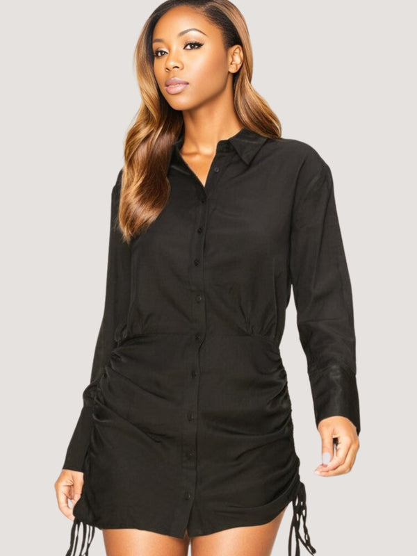 Ruched Buttoned Shirt Dress